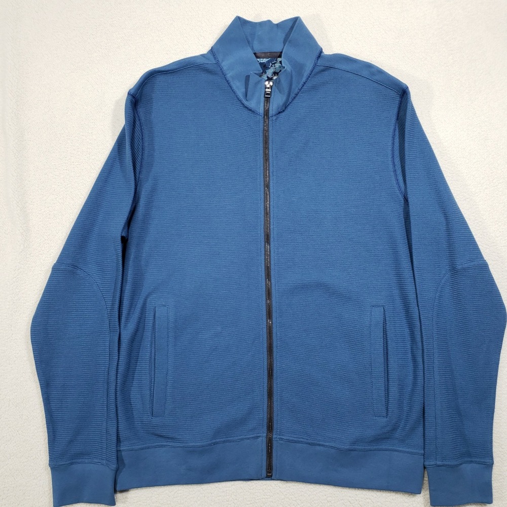 Robert Graham Full Zip Jacket Mens Medium Blue Ribbed Cotton Classic Fit Bomber